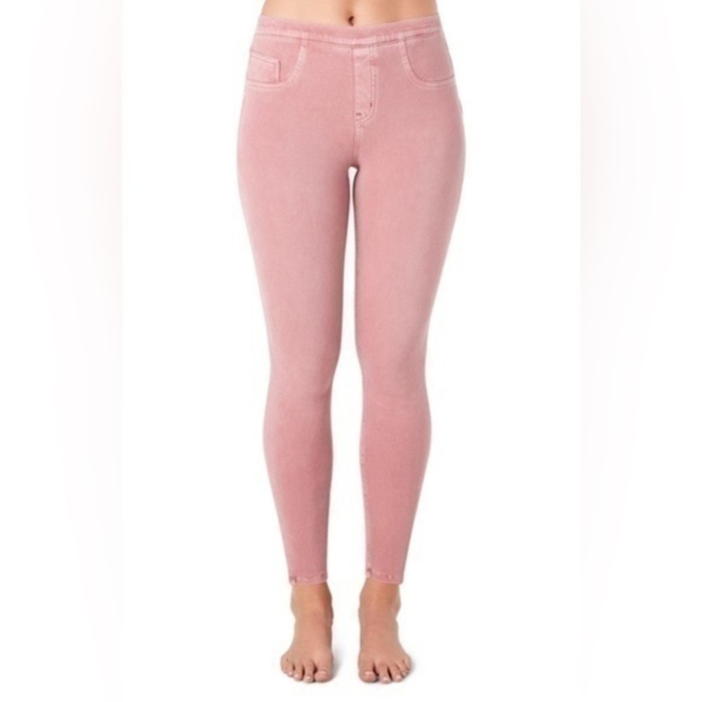 SPANX Jean-ish LEGGINGS in a mauve pink distress look.